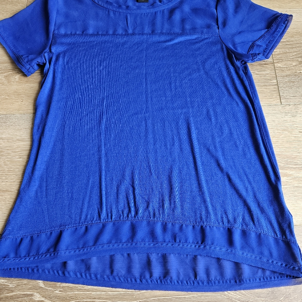 Women's Royal Blue Dark Blue Dressy Blouse Top Short Sleeve Shirt | Small - Picture 8 of 15